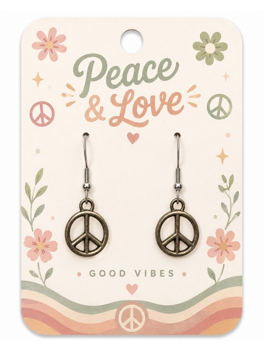 Peace Sign Love End War Hippie Silver Hypoallergenic Earrings